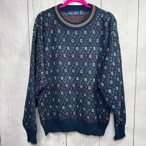 Vintage John Weitz Made in USA Cotton Sweater Geometric Grandpa Retro Preppy